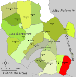 Extensión del municipio en la comarca de Los Serranos.