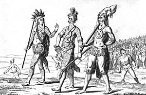 Archivo:Rc11018 Timucua warriors with weapons and tattoo regalia