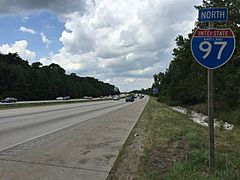 2016-08-12 14 48 04 View north along Interstate 97 (Robert Crain Highway) just north of Exit 10 in Severna Park, Anne Arundel County, Maryland.jpg