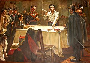 Archivo:El Libertador Simón Bolívar, Firmando el Decreto de GUERRA A MUERTE contra los Españoles