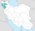 Mapa de Irán que muestra una pequeña cuenca endorreica en el noroeste del país.