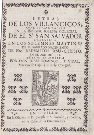 Archivo:Letras de los villancicos que se cantaron en la Insigne Iglesia Colegial de el Sr. San Salvador de Sevilla