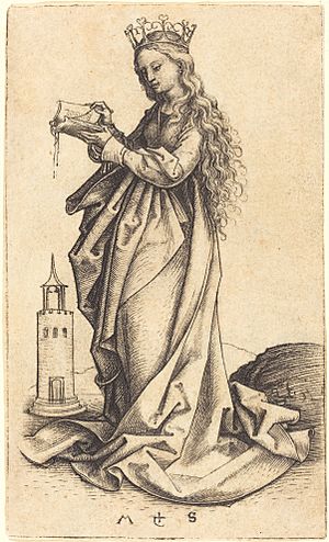 Archivo:Martin Schongauer, Saint Barbara, c. 1480-1490, NGA 3280