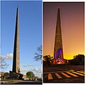 Obelisco de Treinta y Tres, a la dcha durante el dia. Izq durante el atardecer