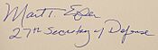 Signature of Mark T. Esper, United States Secretary of Defense, on October 26, 2020 (cropped).jpg