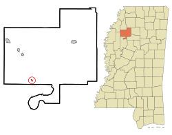 Tallahatchie County Mississippi Incorporated and Unincorporated areas Glendora Highlighted.svg