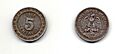 5 centavos de México de 1910 (anverso y reverso)