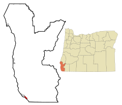 Curry County Oregon Incorporated and Unincorporated areas Harbor Highlighted.svg
