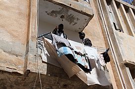 Drying clothes on a balcony in Benghazi