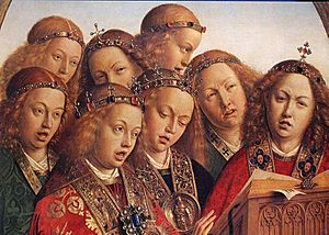 Archivo:Jan van Eyck - The Ghent Altarpiece - Singing Angels (detail) - WGA07642