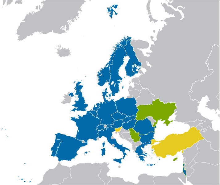 Archivo: Location CERN member countries on map of Europe