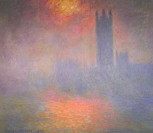 Archivo:London, the Houses of Parliament, Sunlight Opening in Fog, by Claude Monet