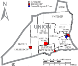 Archivo:Map of Union County Pennsylvania With Municipal and Township Labels
