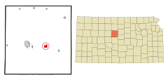 Russell County Kansas Incorporated and Unincorporated areas Bunker Hill Highlighted.svg