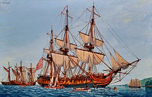 Archivo:US Navy 090925-N-9671T-002 A Revolutionary War painting depicting the Continental Navy frigate Confederacy is displayed at the Navy Art Gallery at the Washington Navy Yard