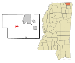 Alcorn County Mississippi Incorporated and Unincorporated areas Kossuth Highlighted.svg