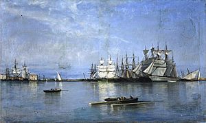 Archivo:Calma en el puerto de Valencia, de Rafael Monleón (Museo del Prado)
