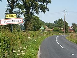 Hocquinghen (Pas-de-Calais) city limit sign.JPG