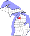 Map of Michigan highlighting Antrim County