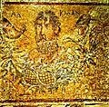 Mosaïque romaine d'Égypte représentant le poète grec Alkman buvant du vin