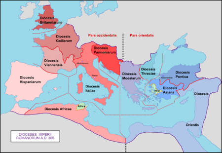 Archivo:Roman Empire with dioceses in 300 AD