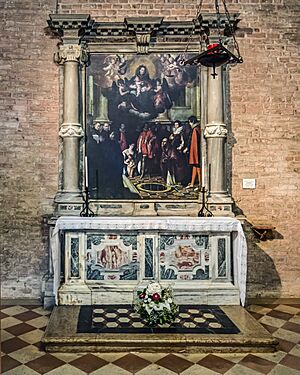 Archivo:Santa Giustina (Padua) - Corridor of the Martyrs - Altar with the discovery of the well of martyrs by Pietro Damini 202 x 152 cm 