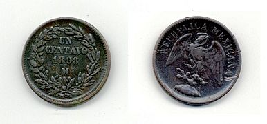 1 centavo de México de 1898 (anverso y reverso)