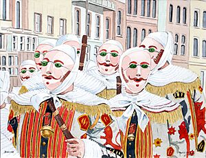 Archivo:2005 - 'Gilles de Binche portant leur Masque de Cire' - Marie-Claire Lefébure