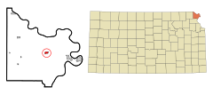 Doniphan County Kansas Incorporated and Unincorporated areas Troy Highlighted.svg