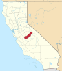Mapa de California con la ubicación del condado de Madera