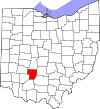 Mapa de Ohio con la ubicación del condado de Fayette