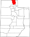 Mapa de Utah con la ubicación del condado de Cache