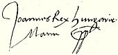 Firma de Juan I de Hungría