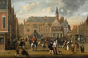 Archivo:La plaza del mercado de Haarlem durante una fiesta, por Cornelis Beelt