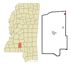 Lawrence County Mississippi Incorporated and Unincorporated areas New Hebron Highlighted.svg