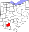 Mapa de Ohio con la ubicación del condado de Highland