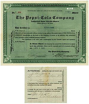 Archivo:Pepsi Cola Stock signed by Caleb Bradham 1922