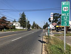 2018-10-01 10 06 52 View west along U.S. Route 30 (White Horse Pike) at Madison Avenue along the border of Laurel Springs and Lindenwold in Camden County, New Jersey.jpg