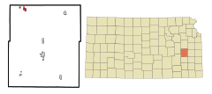 Coffey County Kansas Incorporated and Unincorporated areas Lebo Highlighted.svg