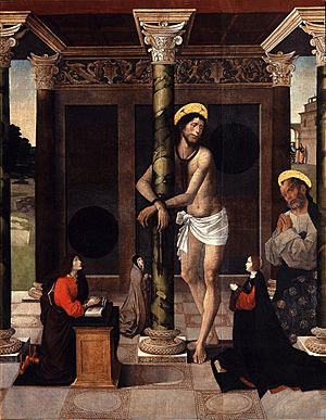 Archivo:Cristo atado a la columna con San Pedro y donantes - Alejo Fernández