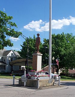 Doughboy statue in roundabout, Doylestown, Ohio.jpg