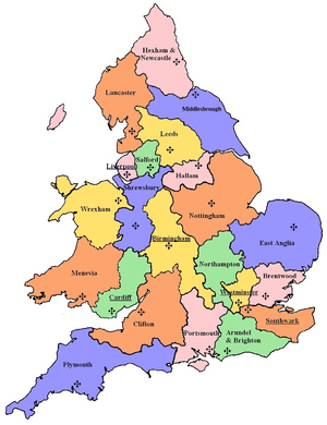 Archivo:English and Welsh Catholic Dioceses Map