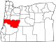 Mapa de Oregón con la ubicación del condado de Lane
