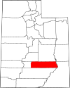Mapa de Utah con la ubicación del condado de Wayne