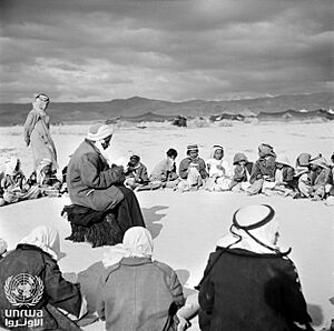 Archivo:After the exodus (Nakba), the first school classes in Jericho were held in the open air