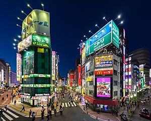 Archivo:Buildings with colorful neon street signs at blue hour, Shinjuku, Tokyo