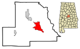 Chilton County Alabama Incorporated and Unincorporated areas Clanton Highlighted.svg