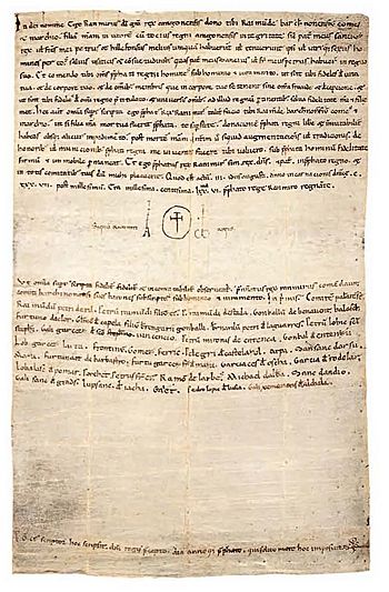 Archivo:Donació d'Aragó i Peronella als Capítols matrimonials de Barbastre (1137)