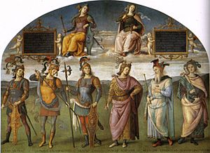 Archivo:Perugino, Fortitude and Temperance with Six Antique Heroes 00