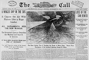 Archivo:Sección Portada San Francisco Call 23 de Noviembre de 1896, con ilustración de un avistamiento de Mistery Airships